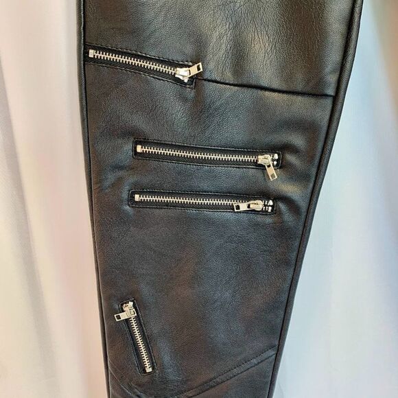 SIGNATURE 8 black zippered faux leather leggings S - Picture 4 of 10